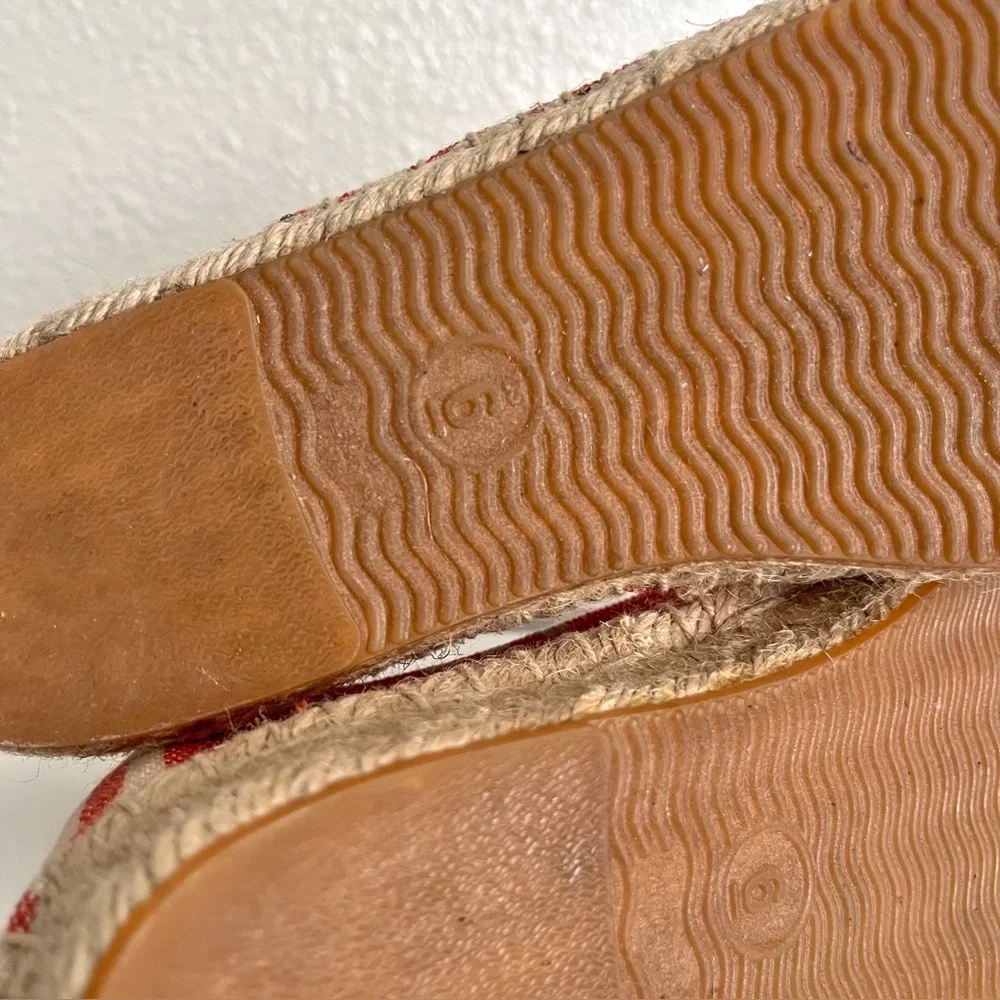 Soludoes Espadrille Slip On Coral White Striped Canvas Shoes Size 6